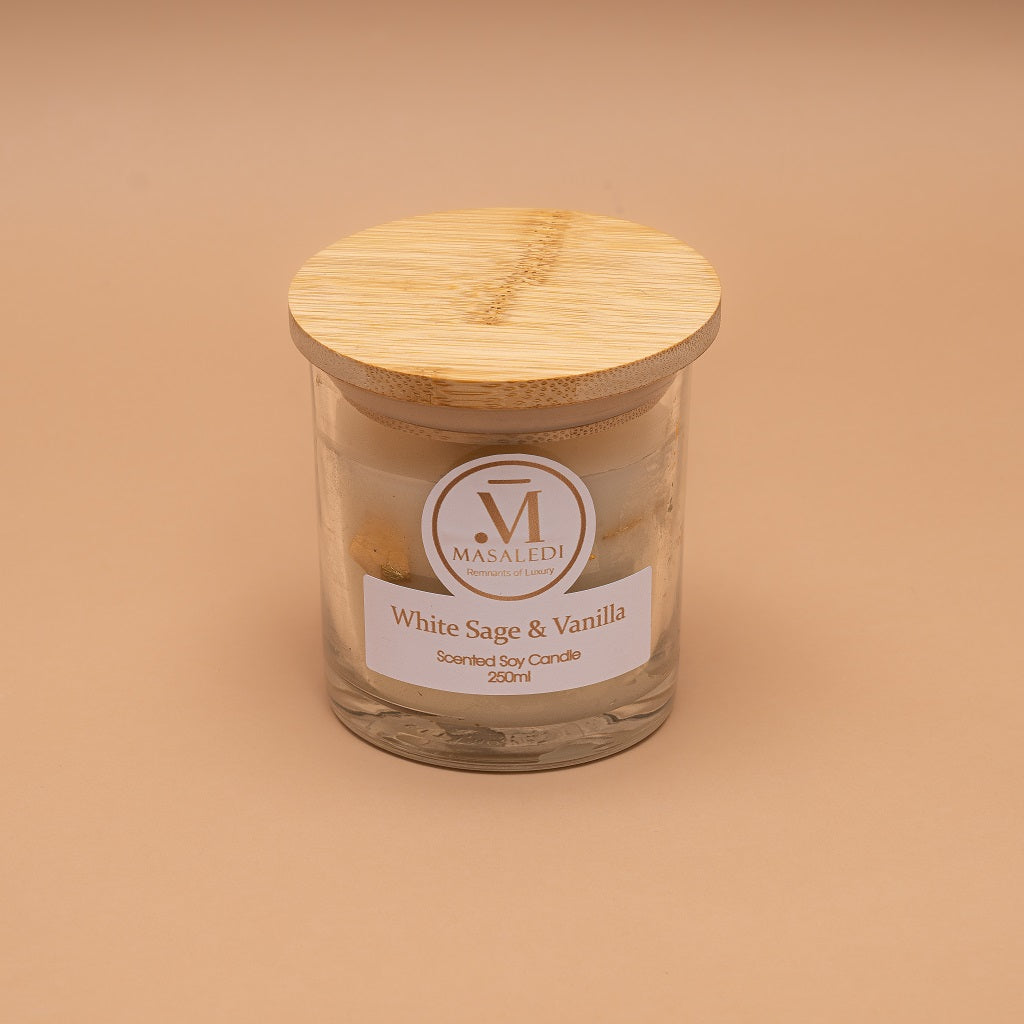White sage and vanilla scented candle